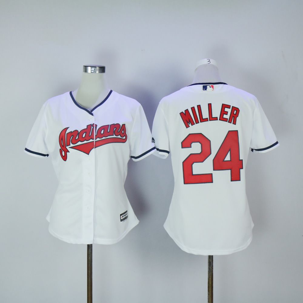 Women Cleveland Indians 24 Miller White MLB Jerseys